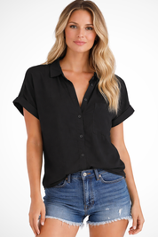 Sophie Bellini | Pink Short Sleeve Button-Up Blouse for Women