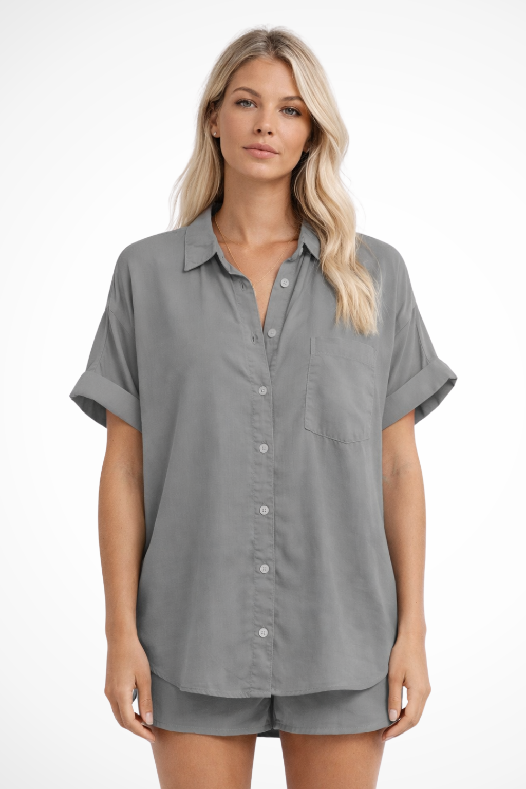 Sophie Bellini | Pink Short Sleeve Button-Up Blouse for Women