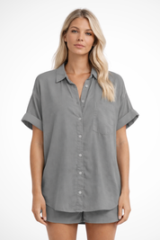 Sophie Bellini | Pink Short Sleeve Button-Up Blouse for Women