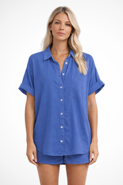 Sophie Bellini | Pink Short Sleeve Button-Up Blouse for Women