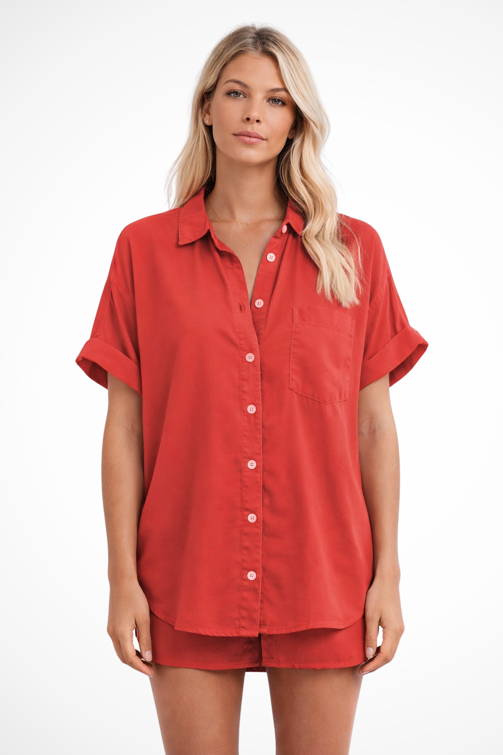Sophie Bellini | Pink Short Sleeve Button-Up Blouse for Women