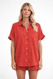 Sophie Bellini | Pink Short Sleeve Button-Up Blouse for Women