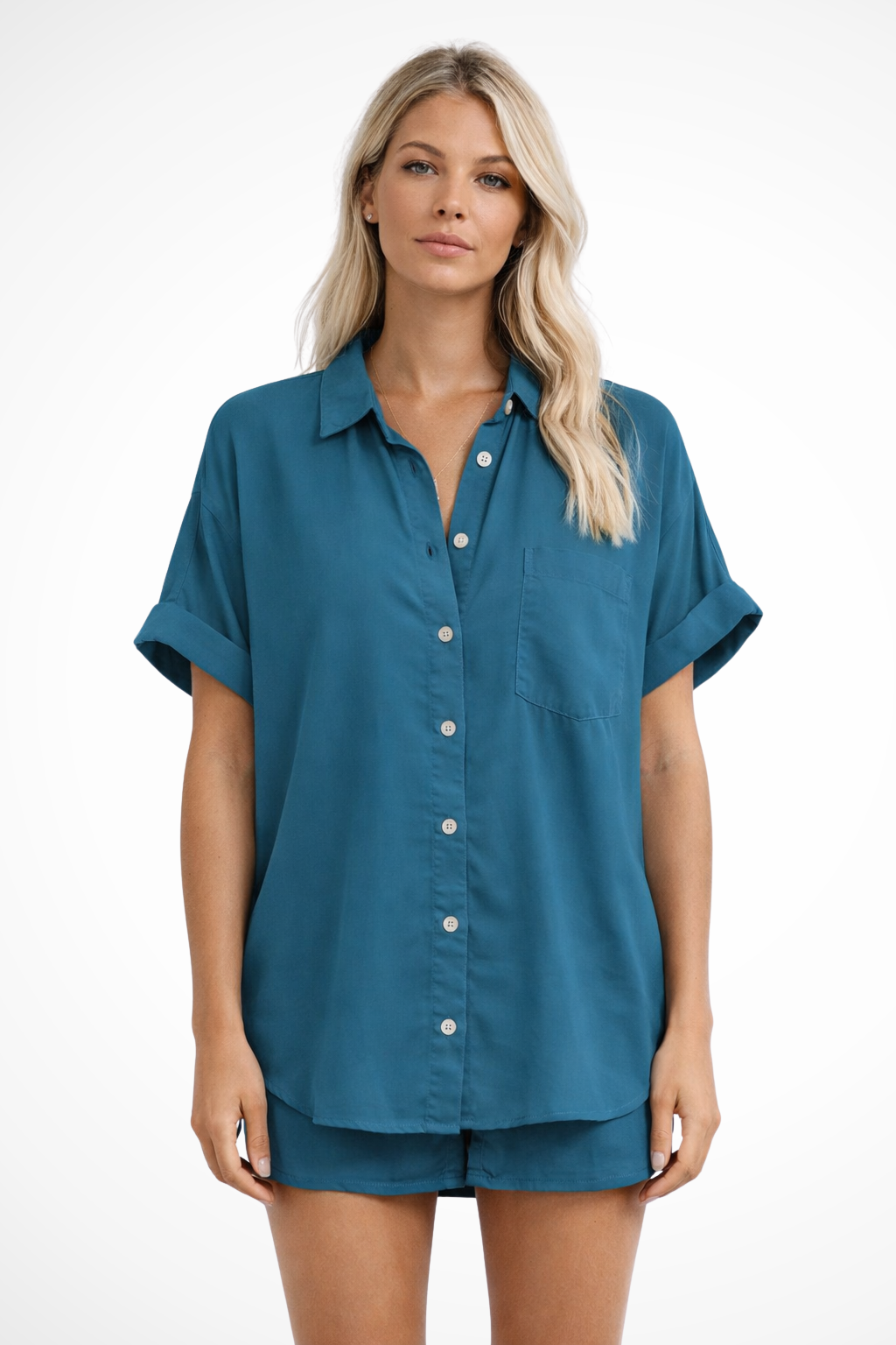 Sophie Bellini | Pink Short Sleeve Button-Up Blouse for Women