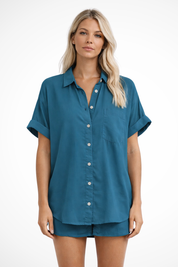 Sophie Bellini | Pink Short Sleeve Button-Up Blouse for Women