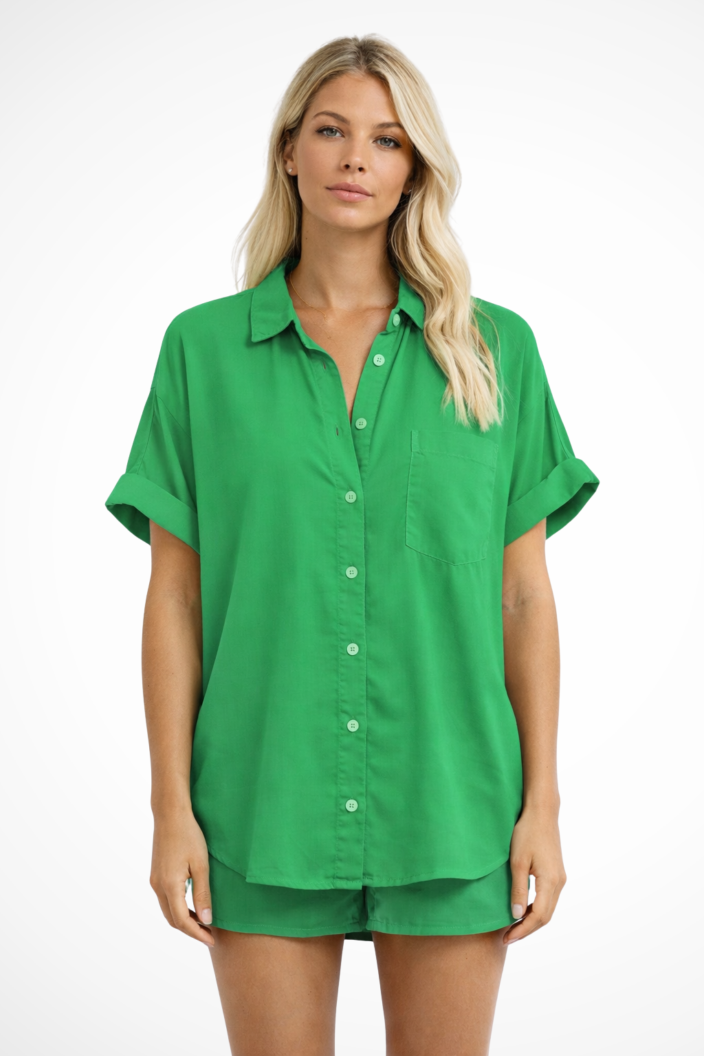 Sophie Bellini | Pink Short Sleeve Button-Up Blouse for Women