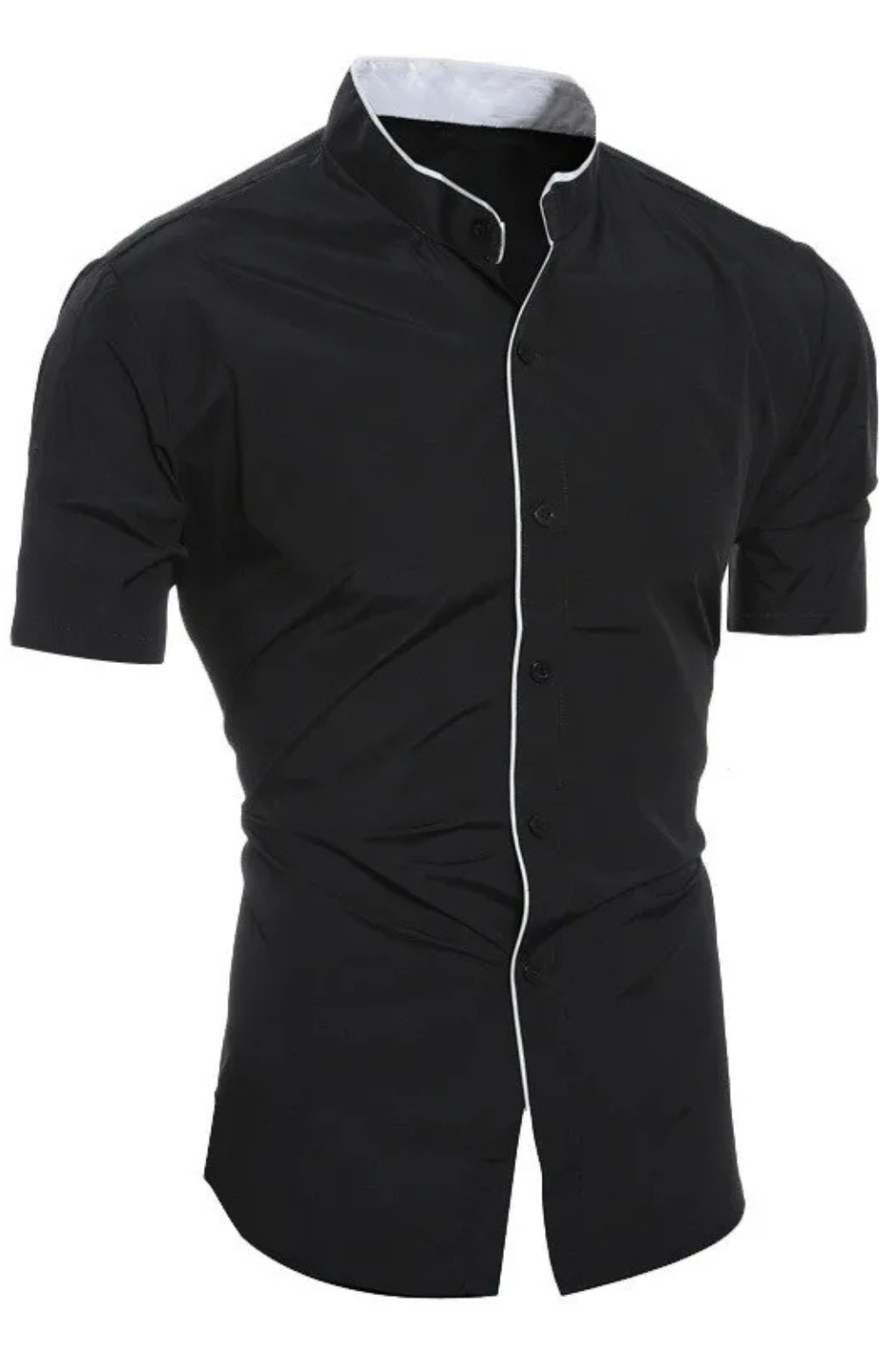 Raffaele Dunstable | Slim Fit Stand Collar Shirt in Black
