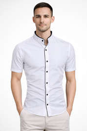 Raffaele Dunstable | Slim Fit Stand Collar Shirt in Black