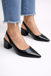 Rosalinde Fairmont | Tan Croc-Effect Slingback Block Heels