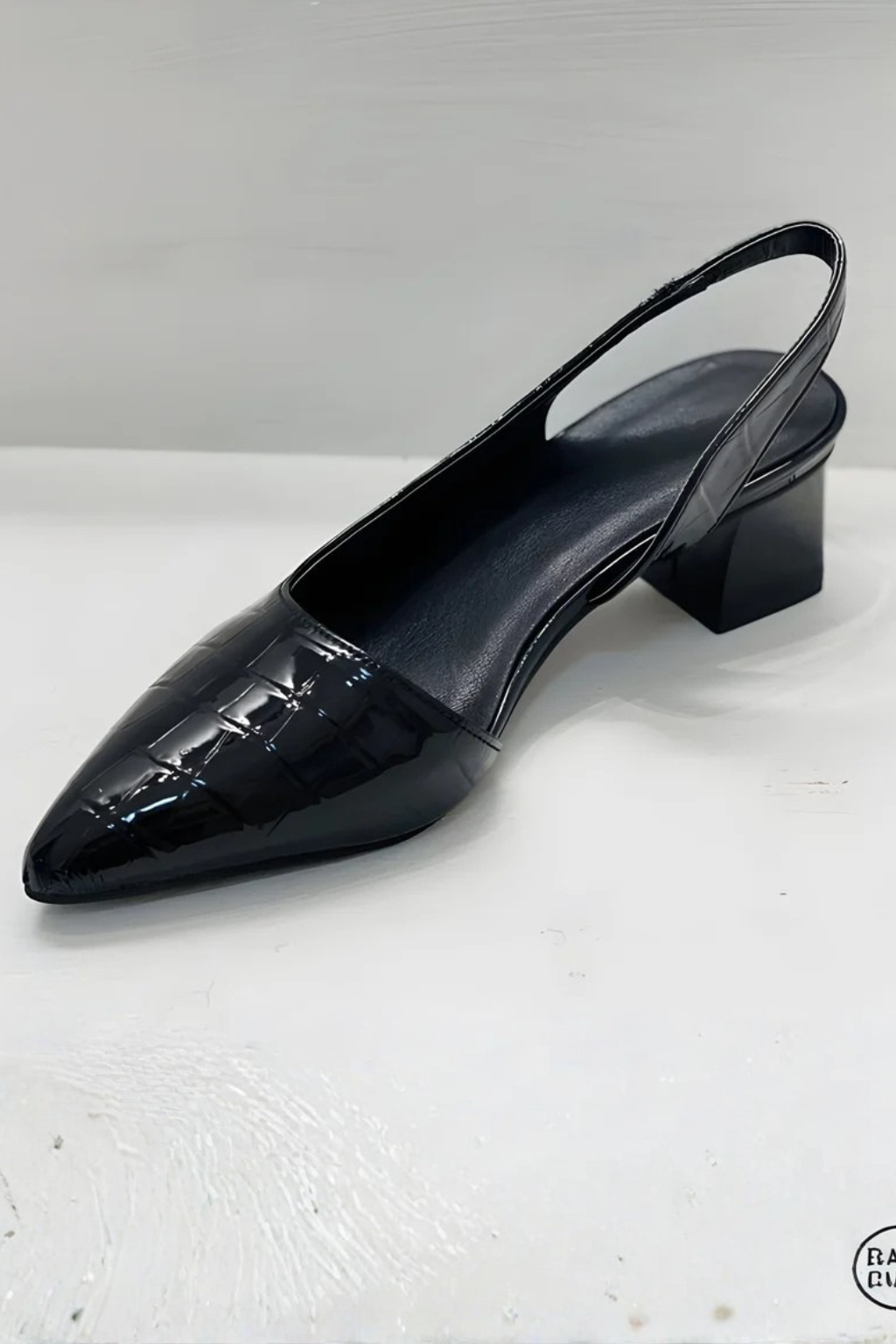 Rosalinde Fairmont | Tan Croc-Effect Slingback Block Heels