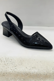 Rosalinde Fairmont | Tan Croc-Effect Slingback Block Heels