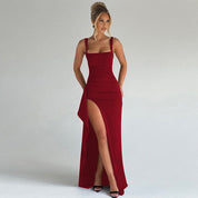 Seraphine Delacourt | Black Square Neck Maxi Dress with Thigh Slit