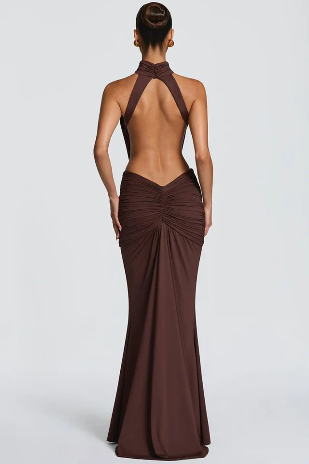 Auriane Delcourt | Brown Halter Cut-Out Maxi Dress for Women