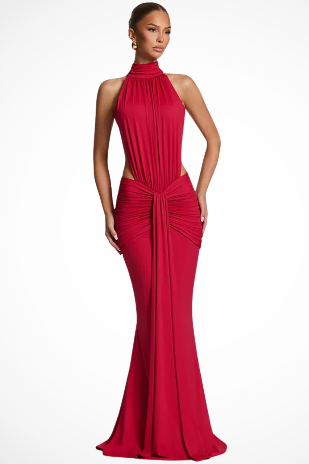 Auriane Delcourt | Brown Halter Cut-Out Maxi Dress for Women