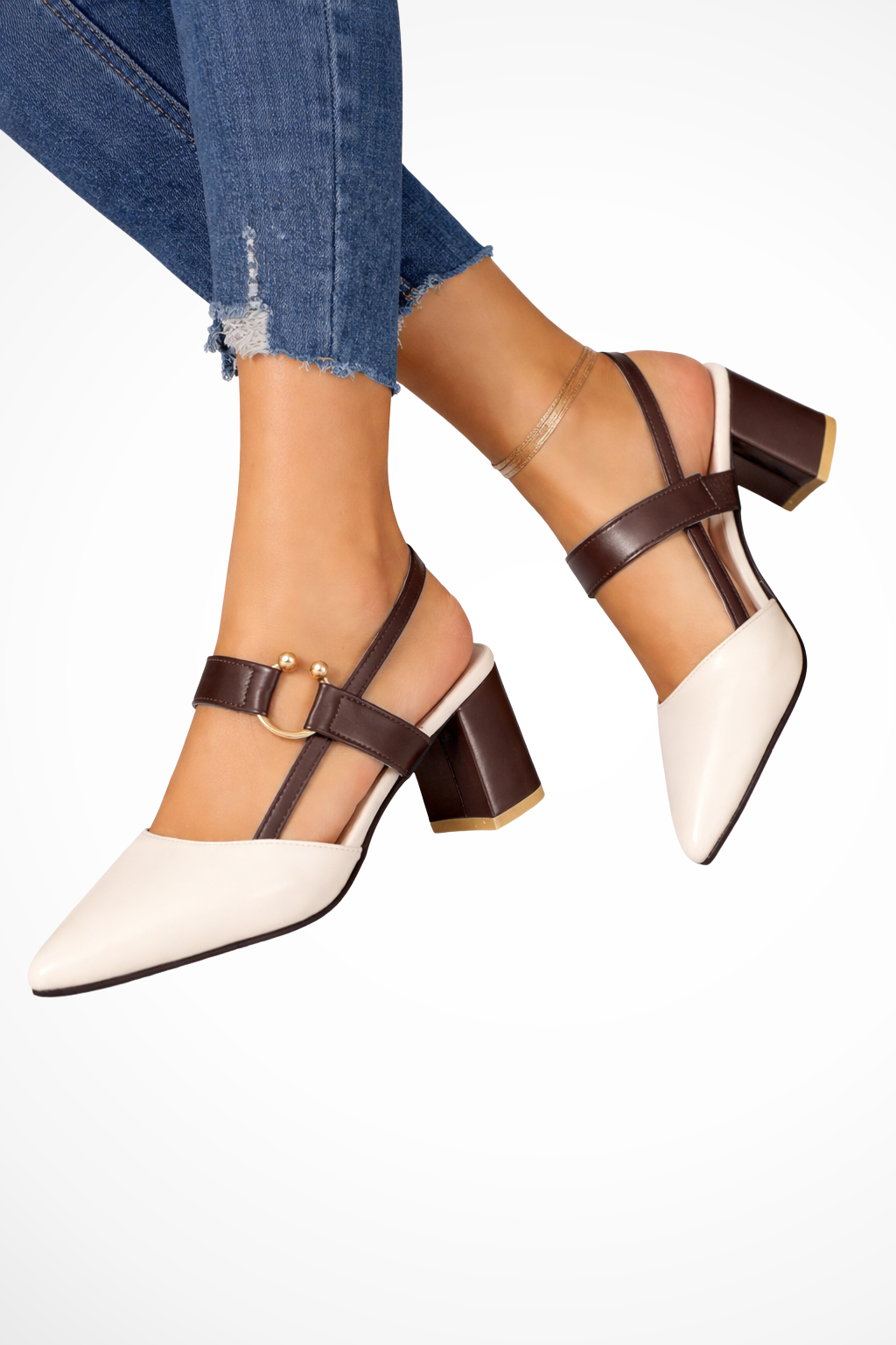 Isabeau Renfield | Tan Block Heel Slingback Pointed Toe Heels