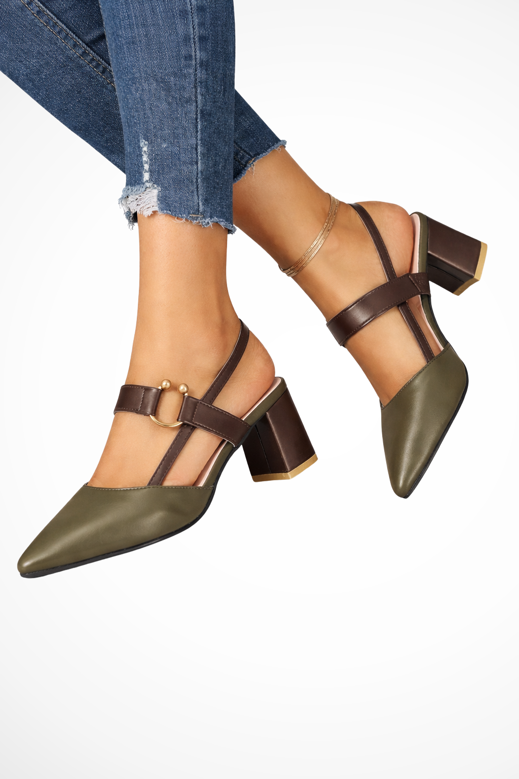 Isabeau Renfield | Tan Block Heel Slingback Pointed Toe Heels