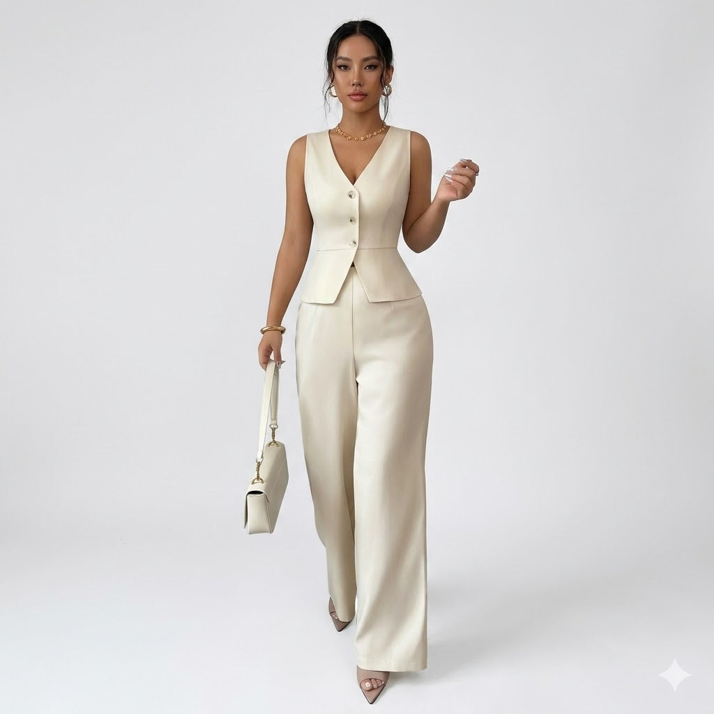 Alexandrine Fonvielle | Ivory Wide Leg Tailored Two-Piece Set