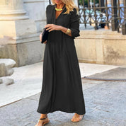 Marianne Voclaire | Black V-Neck Maxi Dress with Long Sleeves