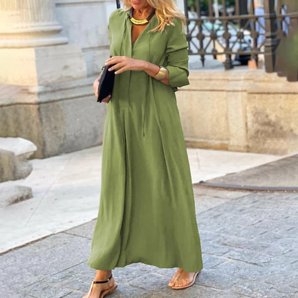Marianne Voclaire | Black V-Neck Maxi Dress with Long Sleeves