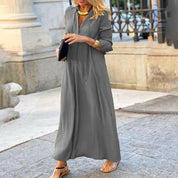 Marianne Voclaire | Black V-Neck Maxi Dress with Long Sleeves