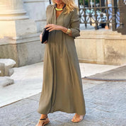 Marianne Voclaire | Black V-Neck Maxi Dress with Long Sleeves