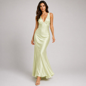 Genevieve Ashmore | Emerald Green Satin Mermaid Maxi Dress