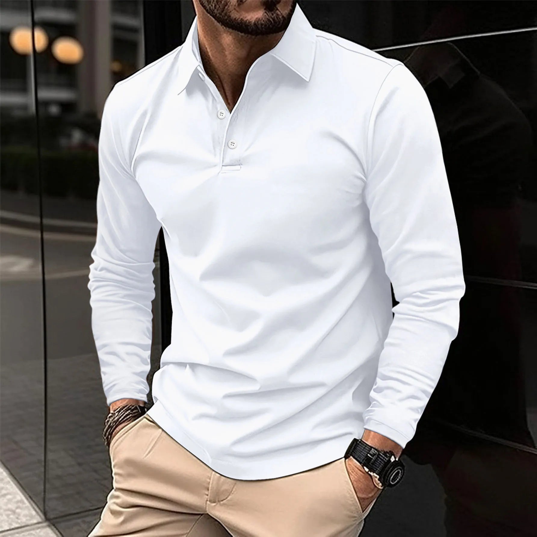 William Harrington | White Long Sleeve Polo Shirt for Men