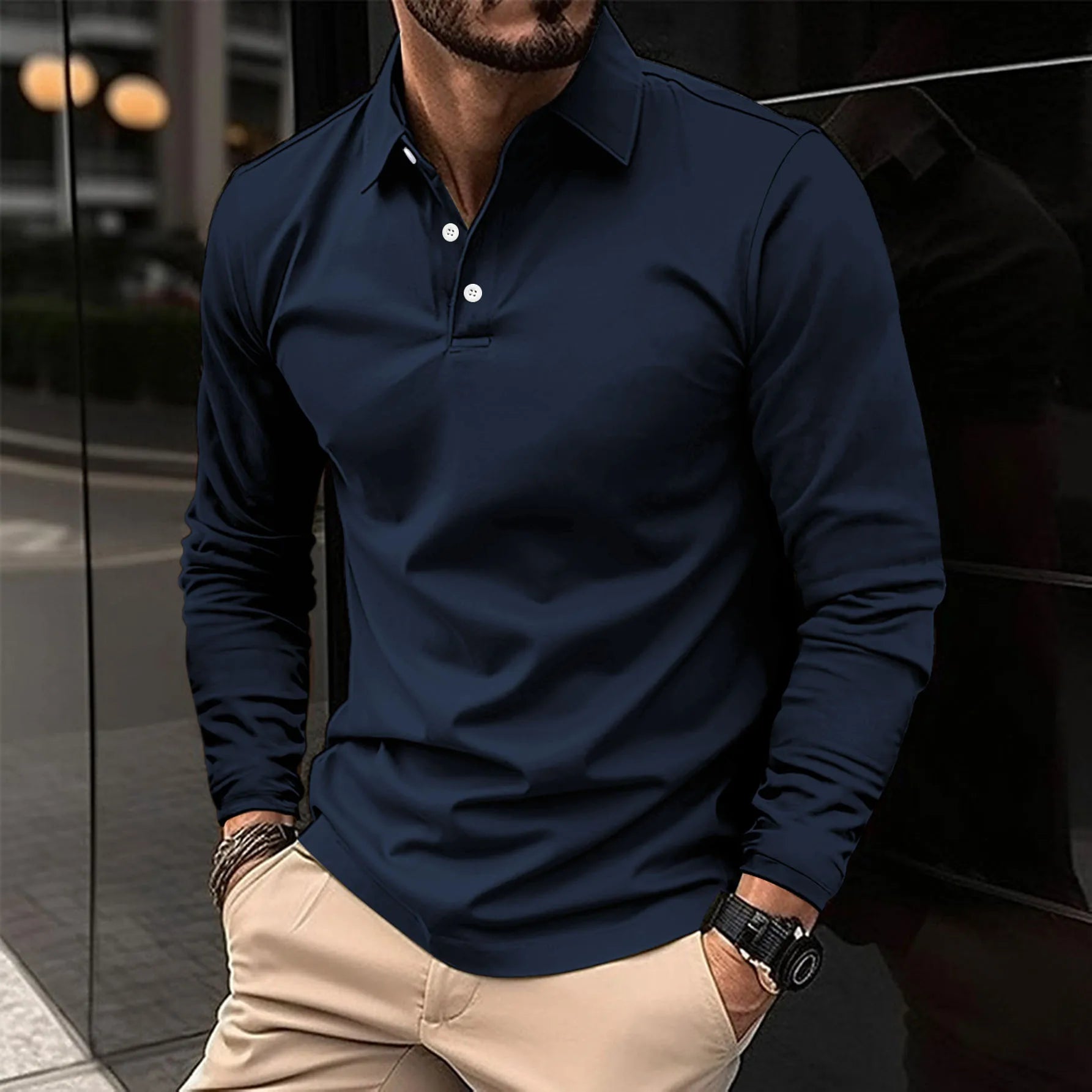 William Harrington | White Long Sleeve Polo Shirt for Men