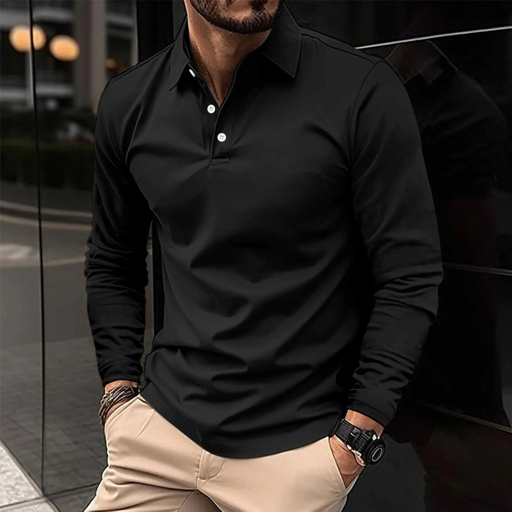 William Harrington | White Long Sleeve Polo Shirt for Men