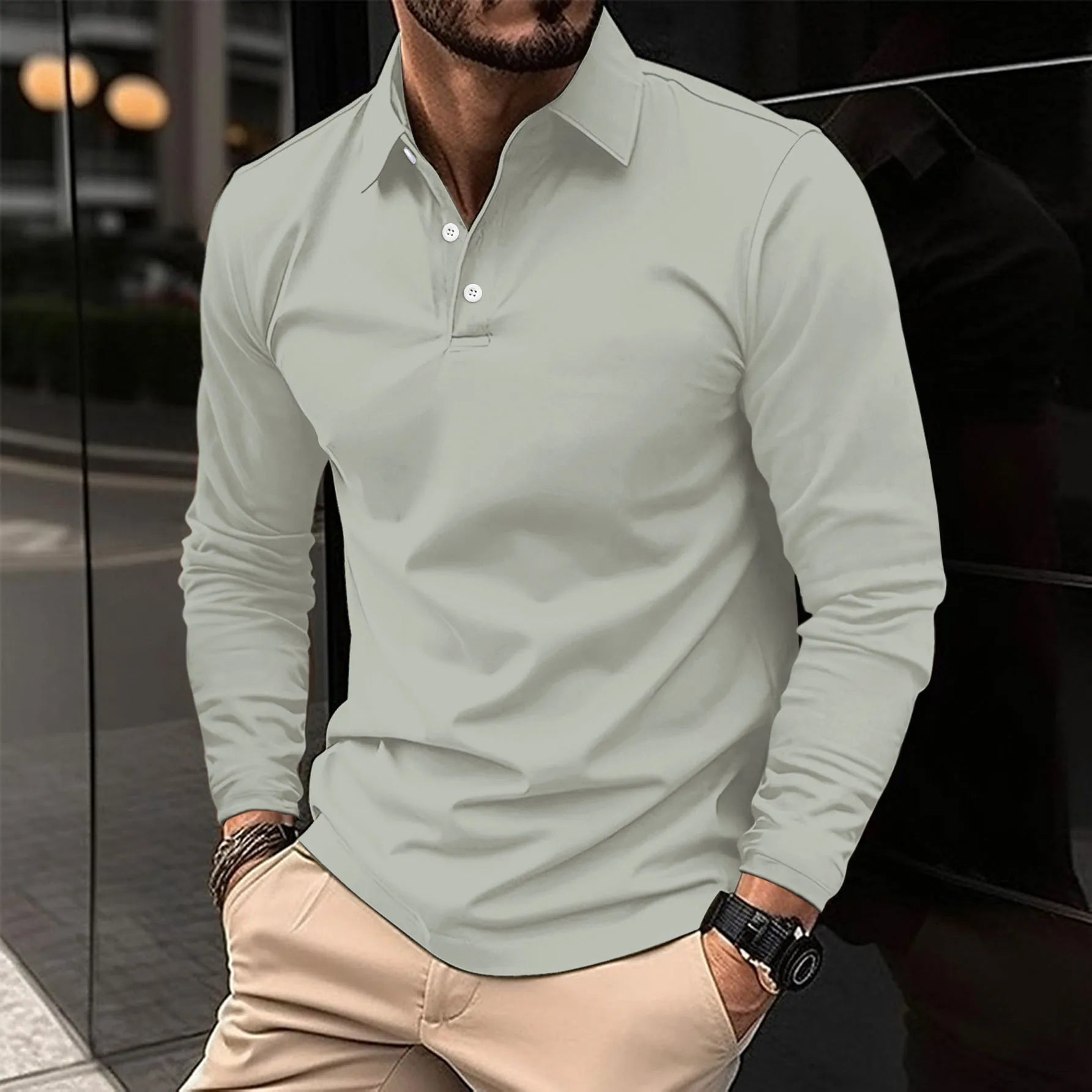 William Harrington | White Long Sleeve Polo Shirt for Men