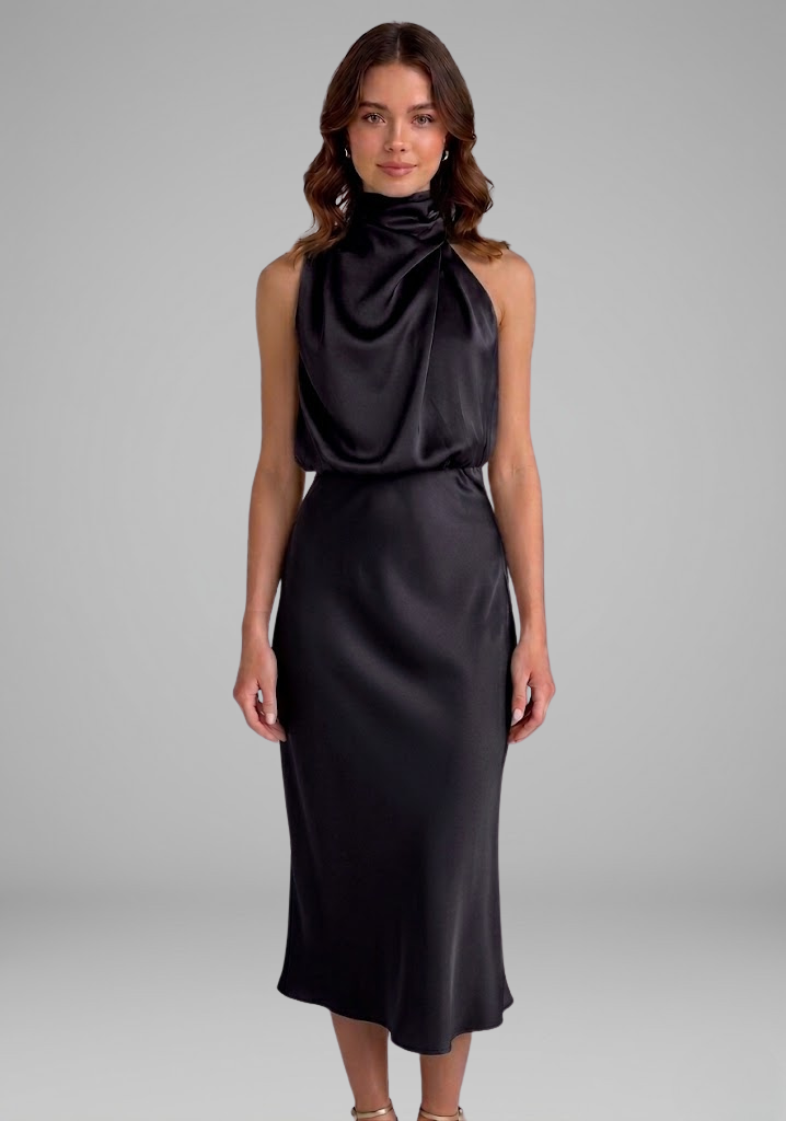 Celeste Marconi | Satin High Neck Midi Dress For Women