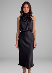 Celeste Marconi | Satin High Neck Midi Dress For Women