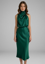 Celeste Marconi | Satin High Neck Midi Dress For Women