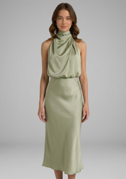 Celeste Marconi | Satin High Neck Midi Dress For Women