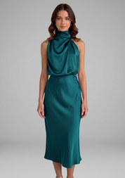 Celeste Marconi | Satin High Neck Midi Dress For Women