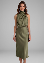 Celeste Marconi | Satin High Neck Midi Dress For Women
