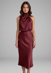 Celeste Marconi | Satin High Neck Midi Dress For Women