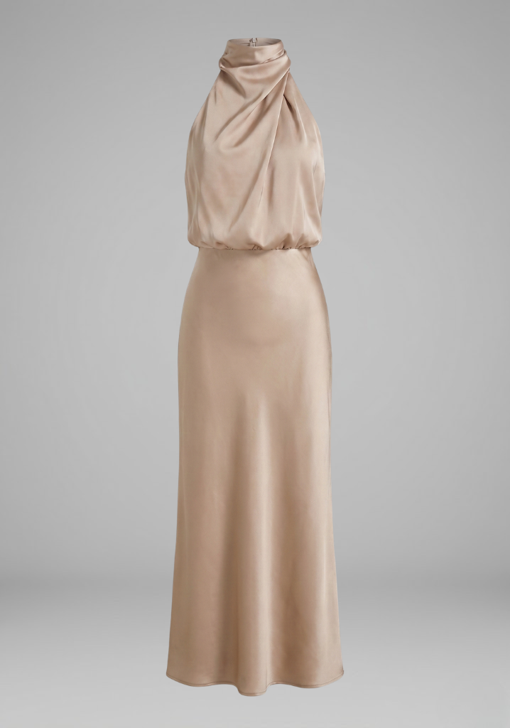 Celeste Marconi | Satin High Neck Midi Dress For Women