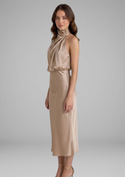 Celeste Marconi | Satin High Neck Midi Dress For Women