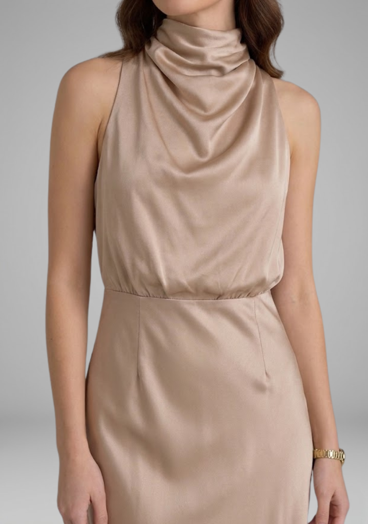 Celeste Marconi | Satin High Neck Midi Dress For Women