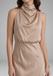 Celeste Marconi | Satin High Neck Midi Dress For Women