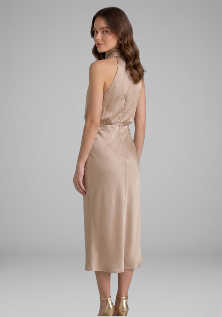 Celeste Marconi | Satin High Neck Midi Dress For Women
