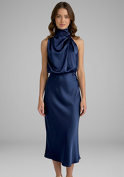 Celeste Marconi | Satin High Neck Midi Dress For Women