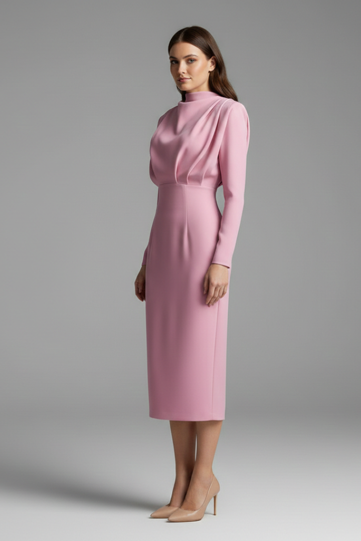 Victoria Monroe | Elegant Pink Midi Dress For Women