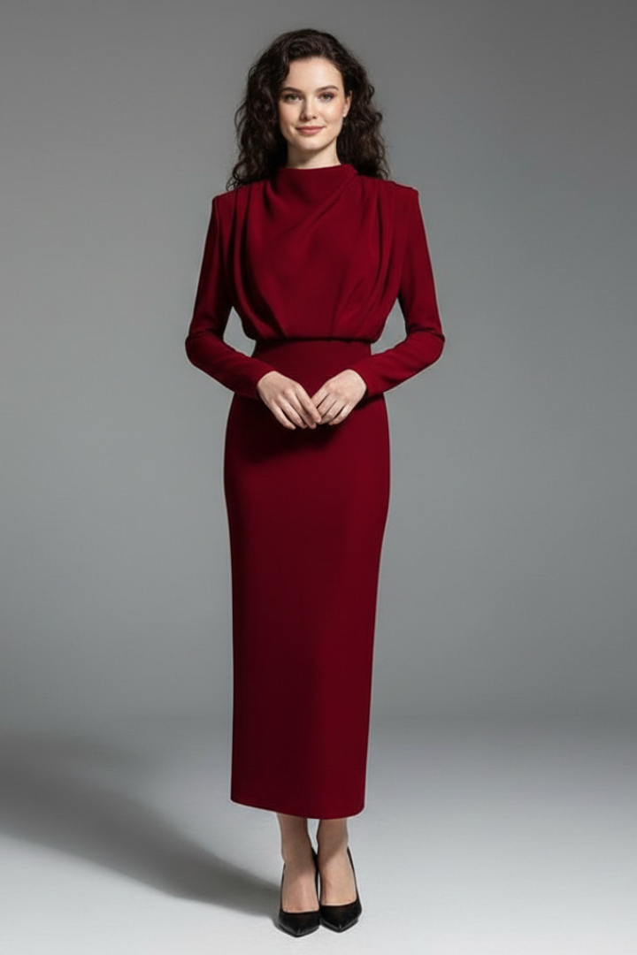 Victoria Monroe | Elegant Pink Midi Dress For Women