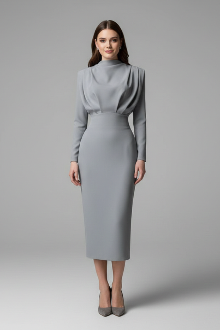 Victoria Monroe | Elegant Pink Midi Dress For Women
