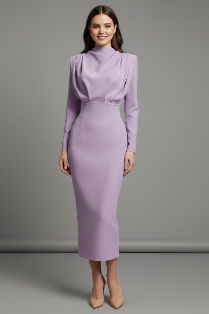 Victoria Monroe | Elegant Pink Midi Dress For Women