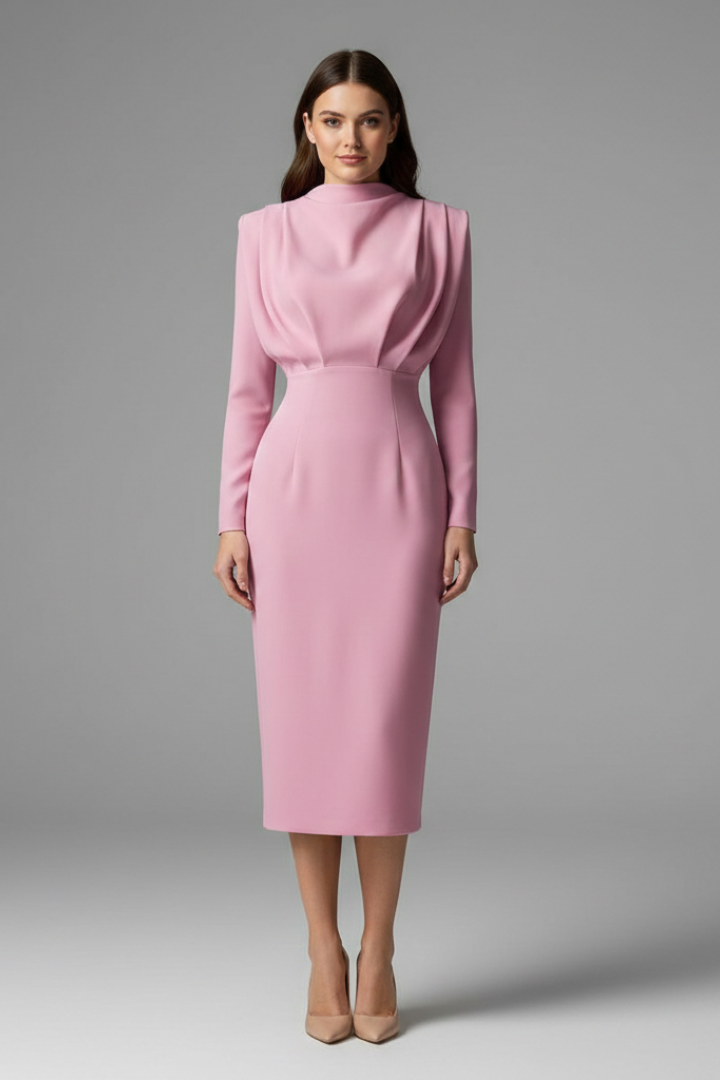 Victoria Monroe | Elegant Pink Midi Dress For Women