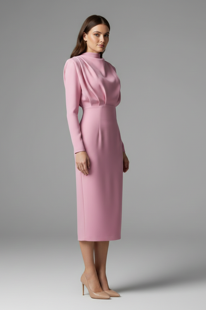 Victoria Monroe | Elegant Pink Midi Dress For Women