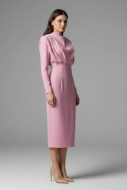 Victoria Monroe | Elegant Pink Midi Dress For Women