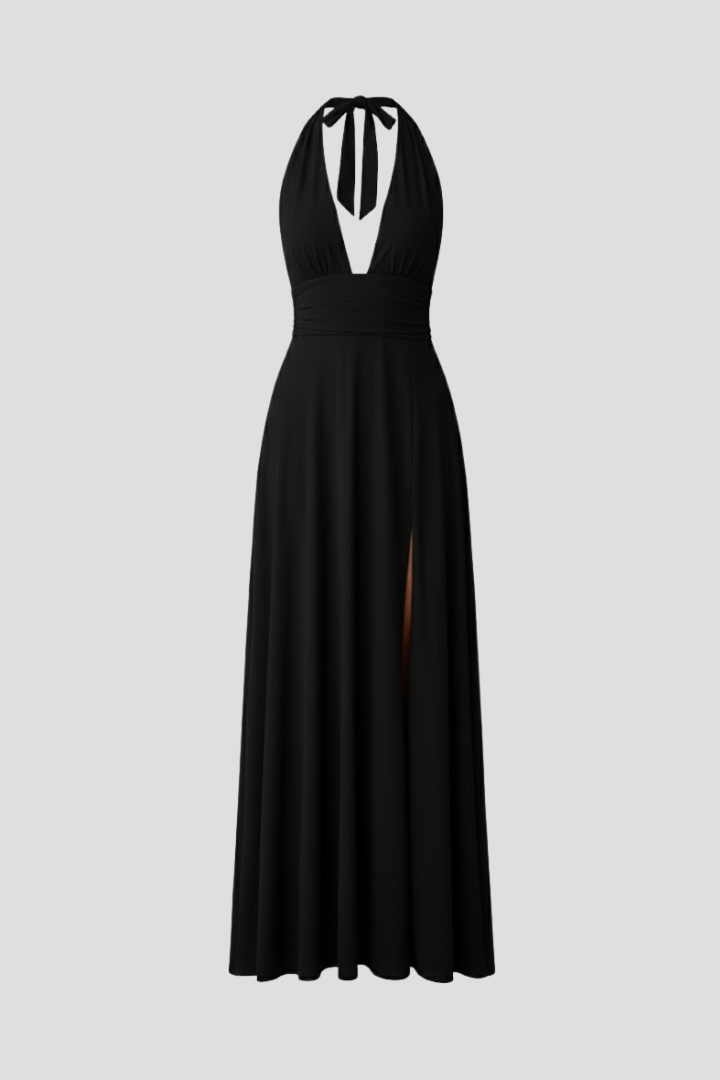 Sienna Valmont | Black Halter Maxi Dress For Women